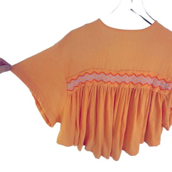 Free People Market Embroidered V-Neck Top in Carrot Ginger Orange Cotton Blend - Picture 7 of 16